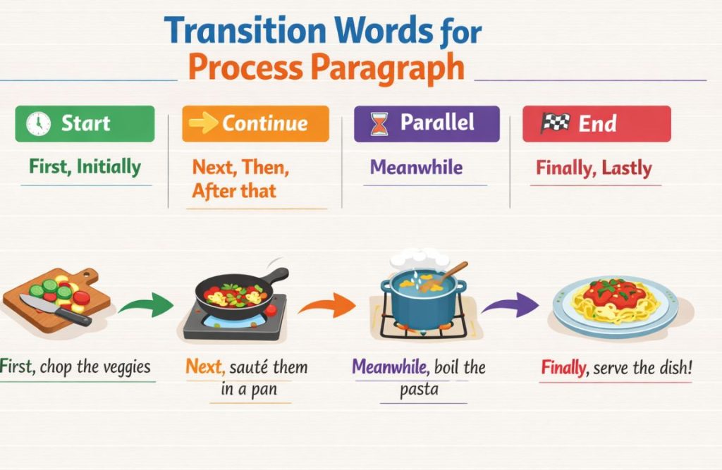 Transition words for process paragraph 