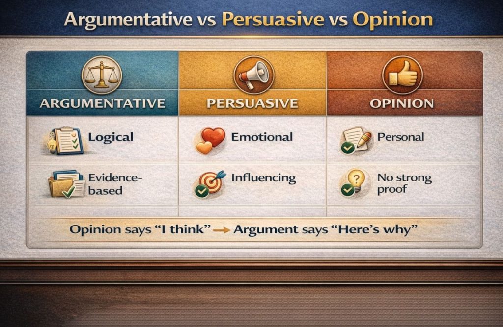 Argumentative vs Persuasive vs Opinion Paragraph