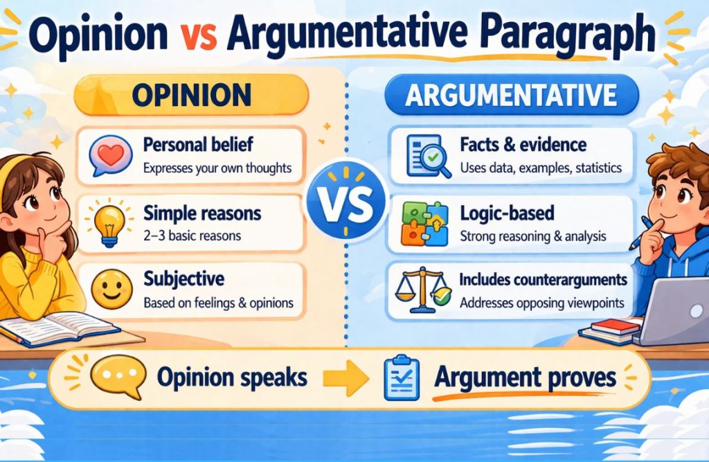 Opinion Paragraph vs Argumentative Paragraph